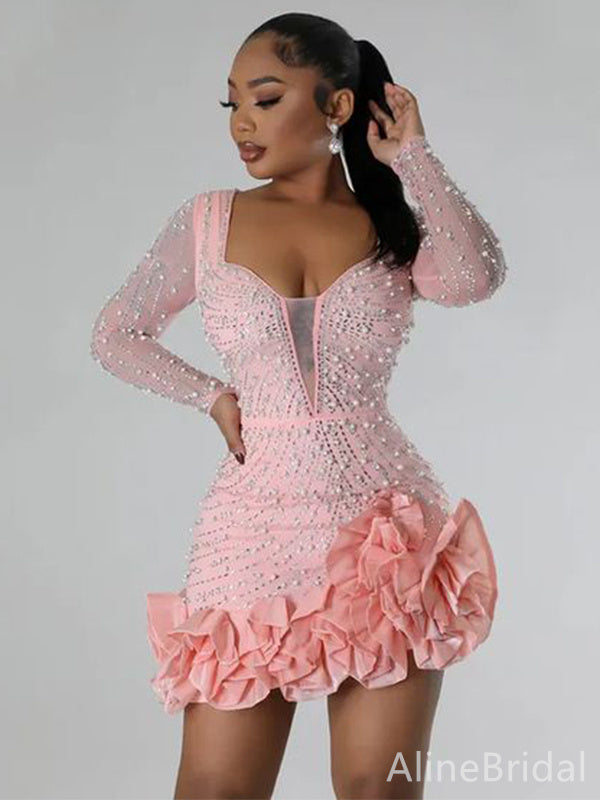 Elegant Long Sleeves A-line Short Mini Homecoming Dress, HD3203