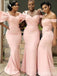 Elegant V-neck Off-Shoulder Mermaid Long Bridesmaid Dress,PD3289