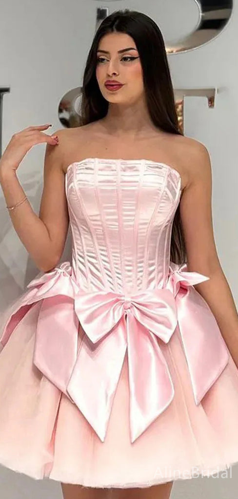 Elegant Light Pink Strapless A-line Short Homecoming Dress, HD3209