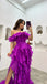 Ruffle Off Shoulder Side Slit Sleeveless A-line Floor length Prom Dress, PD3724