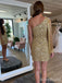 Sparkly Sequins One Shoulder Long Sleeves A-line Short Mini Homecoming Dress, HD3220