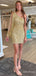 Sparkly Sequins One Shoulder Long Sleeves A-line Short Mini Homecoming Dress, HD3220