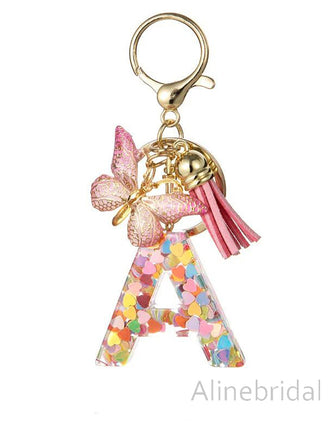 Custom Colorful Initial Keychain with Butterfly & Tassel