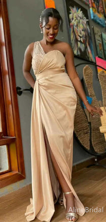 Elegant One Shoulder Split Side A-line Long Prom Dress,Evening Dress,PD37712