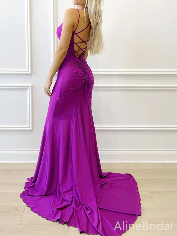 Sexy V-neck Spaghetti Strap Mermaid Long Prom Dress,Evening Dress,PD37719