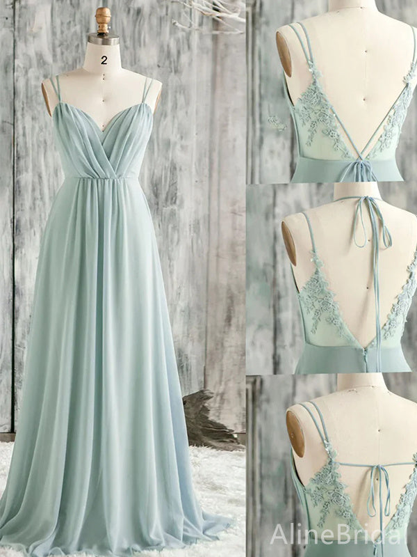 Elegant V-neck Spaghetti Strap A-line Long Prom Dress,Evening Dress,PD37751