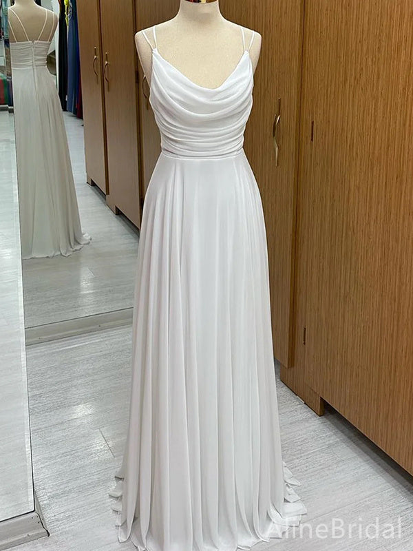 Elegant White Spaghetti Strap A-line Long Prom Dress,Evening Dress,PD37792