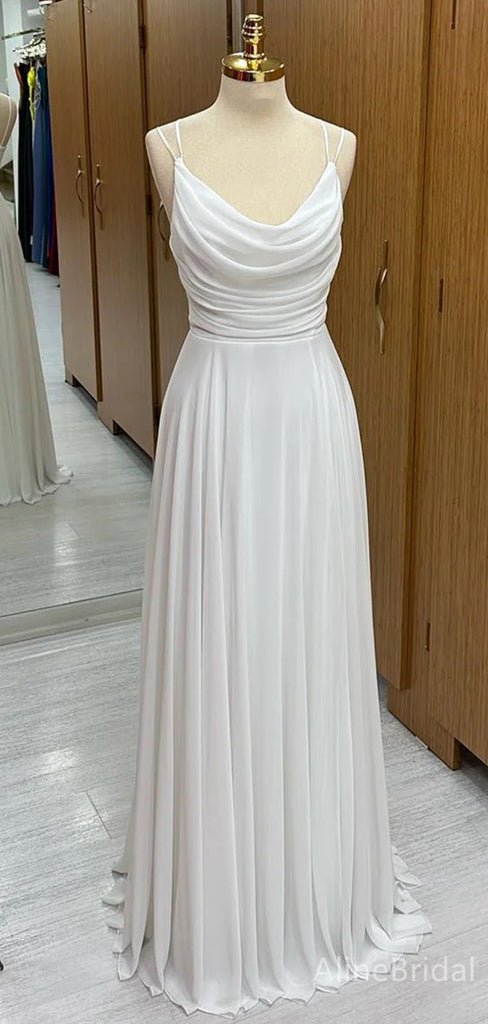 Elegant White Spaghetti Strap A-line Long Prom Dress,Evening Dress,PD37792