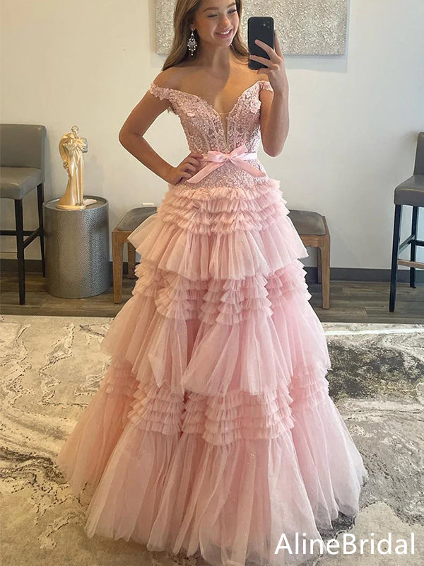 Elegant V-neck Off-Shoulder A-line Long Prom Dress,Evening Dress,PD37763