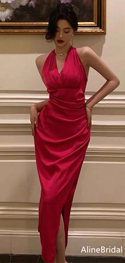 Sexy Red Halter Split Side Mermaid Long Prom Dress,Evening Dress,PD37769