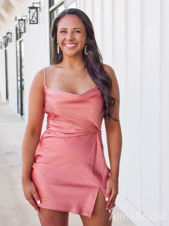 Elegant Pink Spaghetti Strap Short Mini Homecoming Dress, HD32636