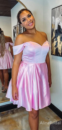 Sexy Pink Off-Shoulder Strapless A-line Short Mini Homecoming Dress, HD32640