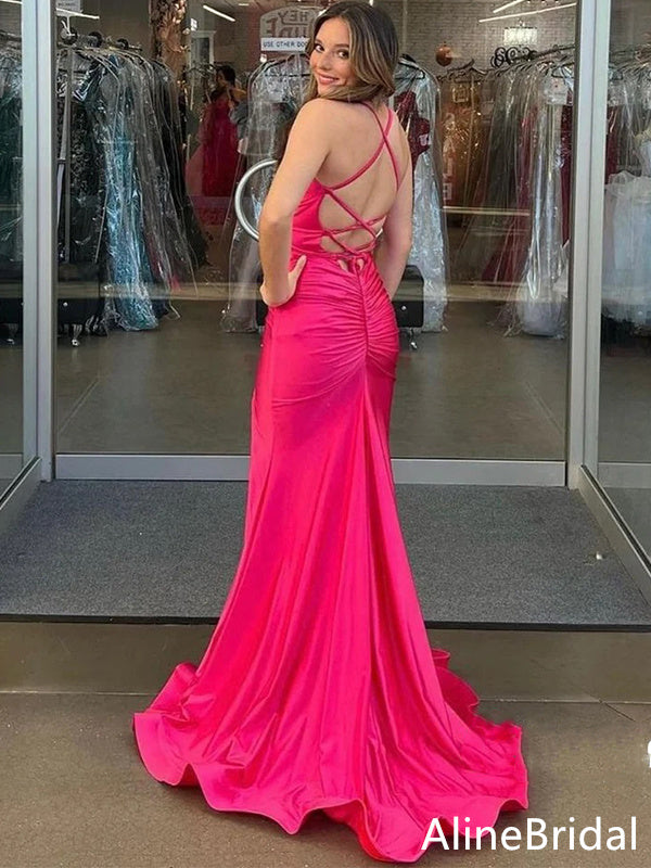 Sexy V-neck Spaghetti Strap Split Side Mermaid Long Prom Dress,Evening Dress,PD37785