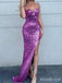 Sparkly Sequins Spaghetti Strap Split Side A-line Long Prom Dress,PD37834