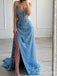 Sexy Deep V-neck Strapless Split Side A-line Long Prom Dress,PD37836