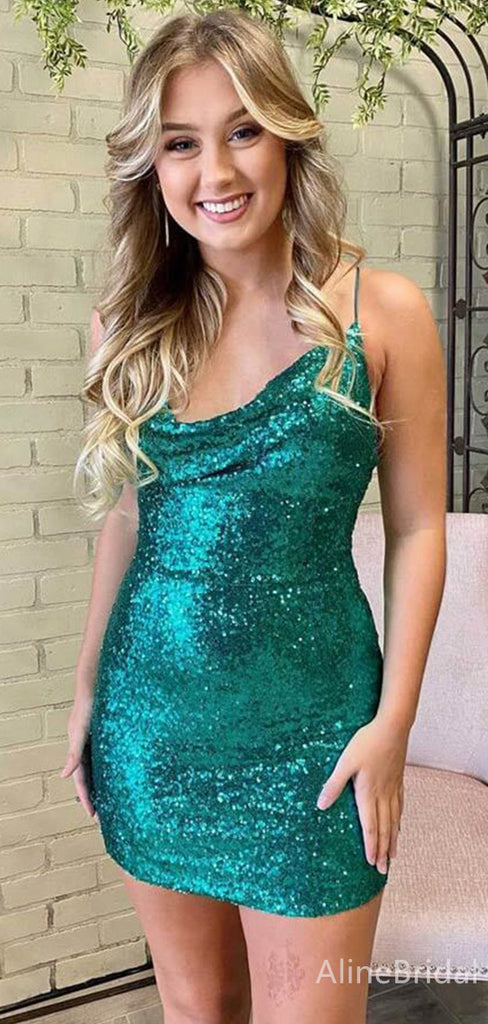 Sexy Spaghetti Strap Sequins A-line Short Mini Homecoming Dress, HD3120