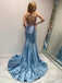 Elegant V-neck Spaghetti Strap Mermaid Long Prom Dress,PD37844