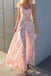 Pink Spaghetti Straps Sleeveless A-line  Long Prom Dress, PD3751