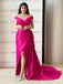 Simple V-neck Off-Shoulder Split Side Mermaid Long Prom Dress,PD37880