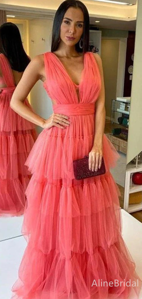 Simple V-neck A-line Long Prom Dress,PD37883