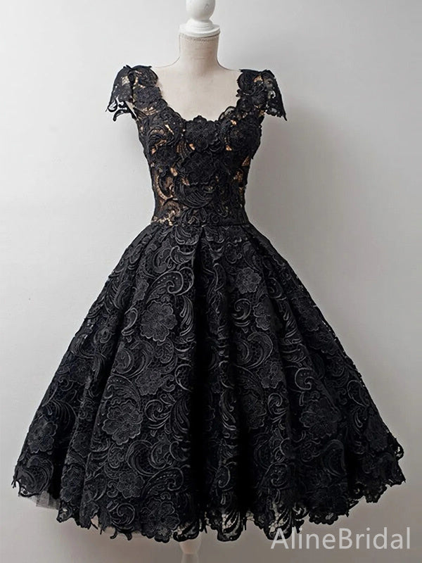 Elegant Black Lace A-line Short Mini Homecoming Dress, HD32690