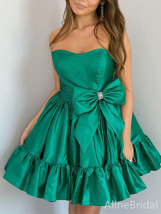 Elegant Green Strapless A-line Short Mini Homecoming Dress with Bow Detailing, HD32700