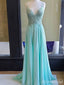 Elagant V-neck Spaghetti Strap Lace A-line Long Prom Dress,PD37913