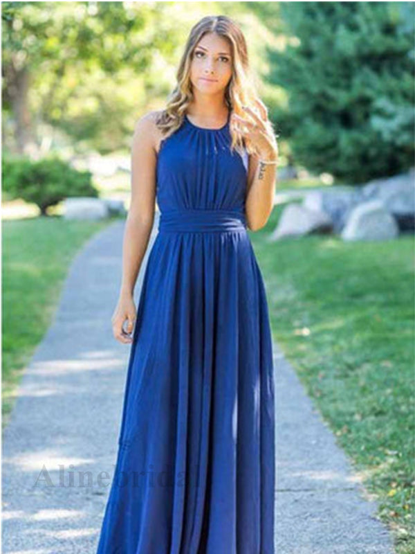 Elegant Halter Sleeveless A-line Long Bridesmaid Dress, PD3161