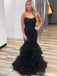 Sexy Black Lace Spaghetti Strap Mermaid Long Prom Dress,PD37926