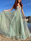 Elegant V-neck Spaghetti Strap A-line Long Prom Dress,PD37936