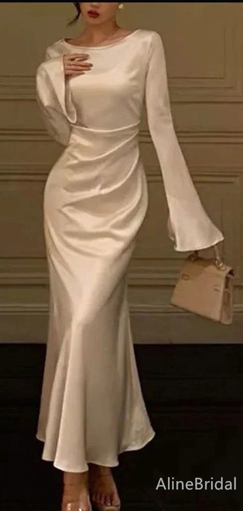 Elegant White Long Sleeves Mermaid Long Prom Dress,PD37944