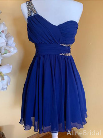 Elegant Blue One Shoulder Backless A-line Short Homecoming Dress, HD32735