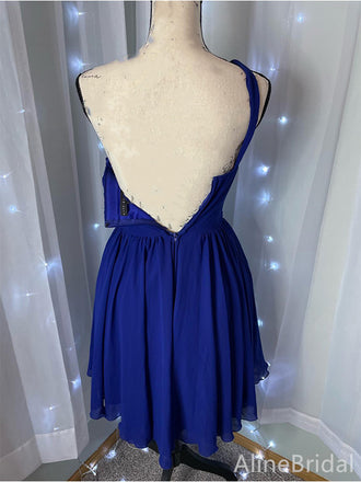 Elegant Blue One Shoulder Backless A-line Short Homecoming Dress, HD32735