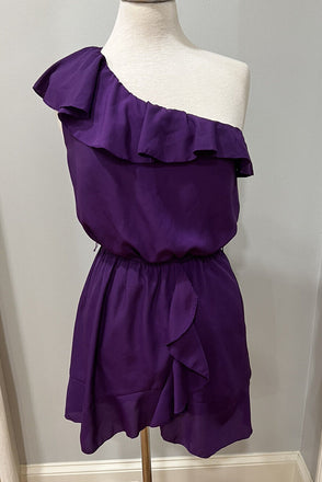 Elegant Purple One Shoulder Ruffles Short Homecoming Dress, HD32733