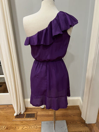 Elegant Purple One Shoulder Ruffles Short Homecoming Dress, HD32733