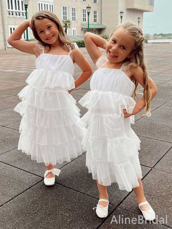 Simple Spaghetti Strap A-line Long Flower Girl Dresses, FGS158