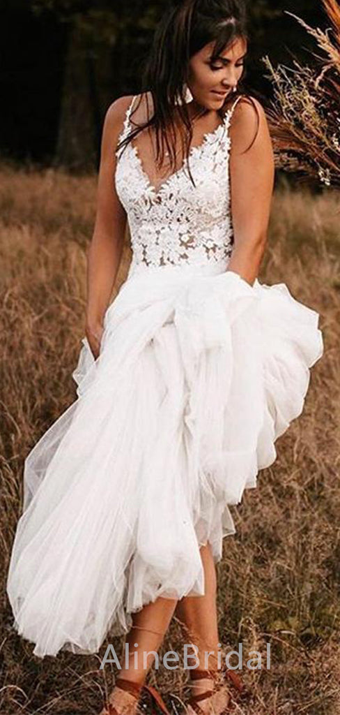 Sexy V-neck Spaghetti Strap A-line Long Wedding Dresses,WD3054