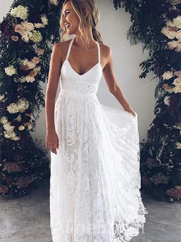 Sexy V-neck A-line Long Wedding Dresses,WD3055