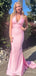 Elegant Pink V-neck Halter Mermaid Long Prom Dress,PD38022