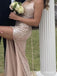 Sparkly V-neck Spaghetti Strap Split Side Mermaid Long Prom Dress,PD38029