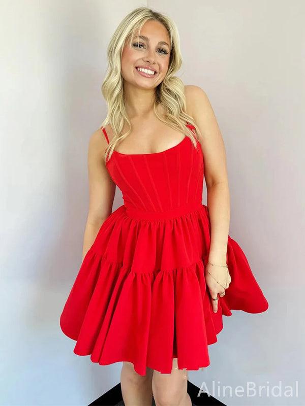 Simple Red Spaghetti Strap A-line Short Homecoming Dress, HD327985