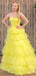 Simple Yellow Strapless A-line Long Prom Dress,PD38060