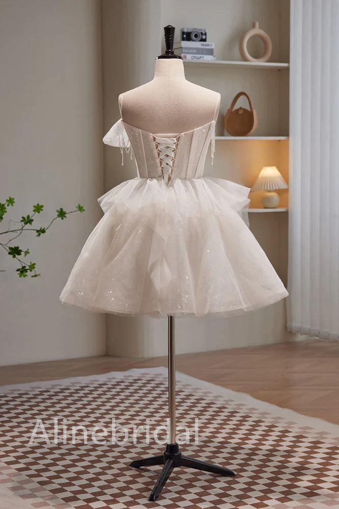 Shiny Bow knot Sleeveless A-line Short Mini Homecoming Dress, HD3093