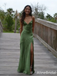 Sexy V-neck Spaghetti Strap Satin Backless Slit Mermaid Long Prom Dress,Evening Dress,PD382171