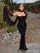 Elegant Black Strapless Mermiad Prom Dress with Long Sleeve, Evening Dress, PD382291