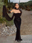 Elegant Black Strapless Mermiad Prom Dress with Long Sleeve, Evening Dress, PD382291