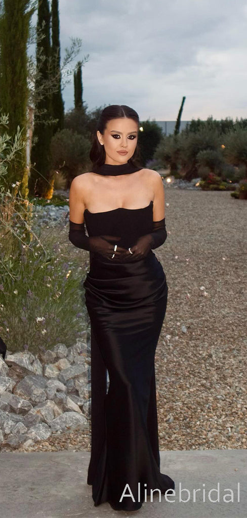 Elegant Black Strapless Mermiad Prom Dress with Long Sleeve, Evening Dress, PD382291