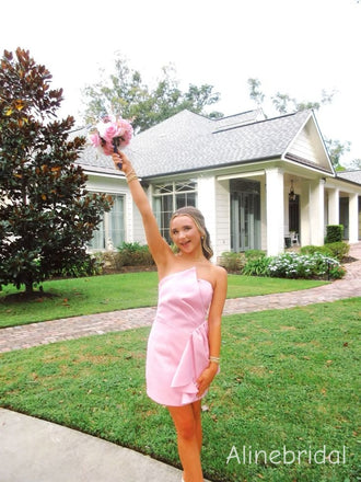 Elegant Pink Strapless Ruffles Short Homecoming Dress, HC382286