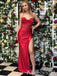 Elegant Red Cowl Neck Pleated Lace Applique Prom Dress with Slit, Evening Dress, PD3822966