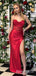 Elegant Red Cowl Neck Pleated Lace Applique Prom Dress with Slit, Evening Dress, PD3822966